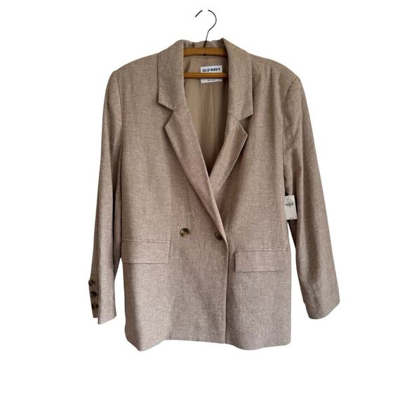 NWT Old Navy Women's Double-Breasted Linen-Blend Blazer Size M Spring Career - Picture 2 of 16